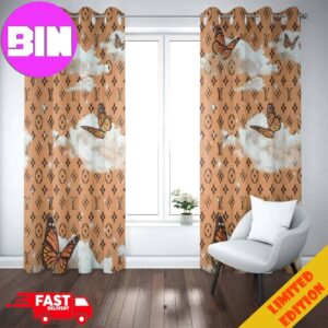 Louis Vuitton Window Curtain Golden Butterfly Background Luxury Home Decor For Living Room And Bedroom