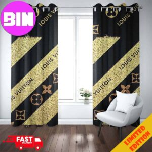 Louis Vuitton Window Curtain Golden Pattern And Black Luxury Home Decor For Living Room And Bedroom