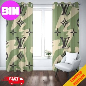 Louis Vuitton Window Curtain Green Background And Black Logo Luxury Home Decor For Living Room And Bedroom