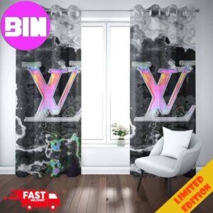 Louis Vuitton Window Curtain Hologram Background And Big Logo Luxury Home Decor For Living Room And Bedroom