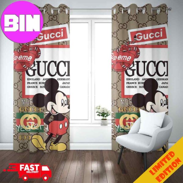 Mickey Mouse x Gucci Logo Background Fashion And Style Home Decorations Window Curtain