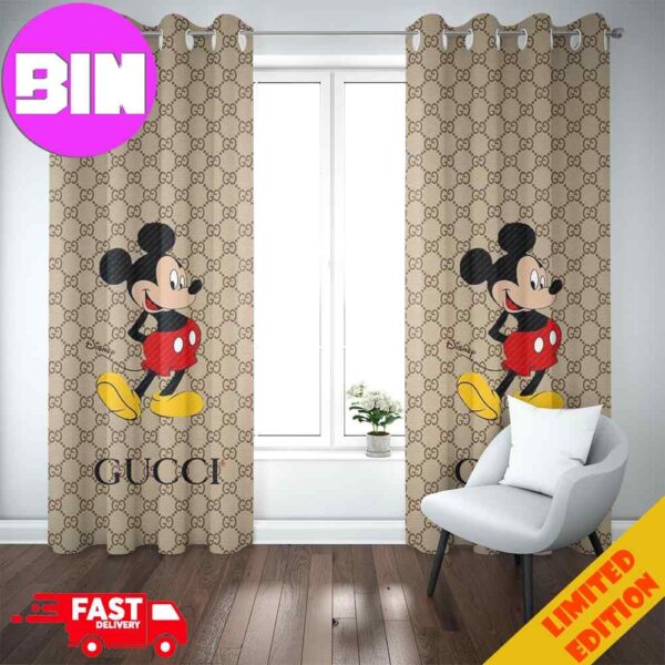 Mickey Mouse x Gucci Logo Brown Background Fashion And Style Home Decorations Window Curtain