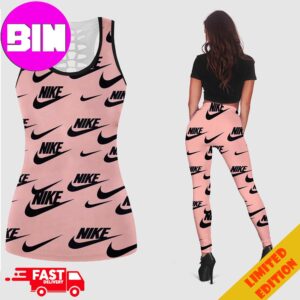 Nike Logo Pink Background For Women Fashion And Gym Sport Style Combo 2 Leggings And Tank Top