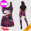Nike Logo Pink Background For Women Fashion And Gym Sport Style Combo 2 Leggings And Tank Top