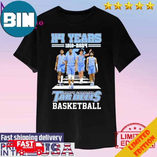 Official North Carolina Tar Heels Basketball Abbey Road 114 Years 1910 2024 Unisex T-Shirt Hoodie Long Sleeve Sweater Fan Gifts