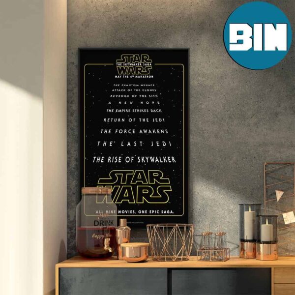 Official Poster For Star Wars The Skywalker Saga Marathon Re-release In theaters on May 4th Home Decor Poster Canvas