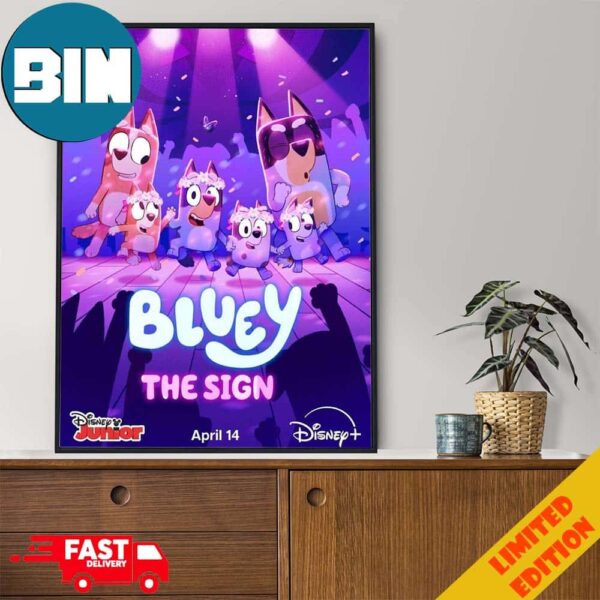 Official Poster For The Upcoming Bluey Special The Sign Premieres Globally On April 14 Poster Canvas