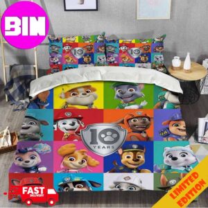 Paw Patrol Duvet Cover And Pillow Cases Background Colorful And Grey Logo Home Decorations For Kids Bedding Set Twin