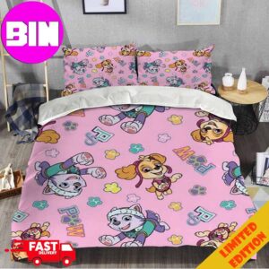 Paw Patrol Duvet Cover And Pillow Cases Background Pink Home Decor Bedding Set Twin