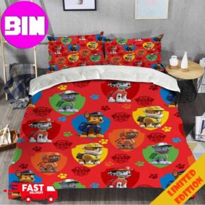 Paw Patrol Duvet Cover And Pillow Cases Background Red Home Decor For Kids Bedding Set Twin