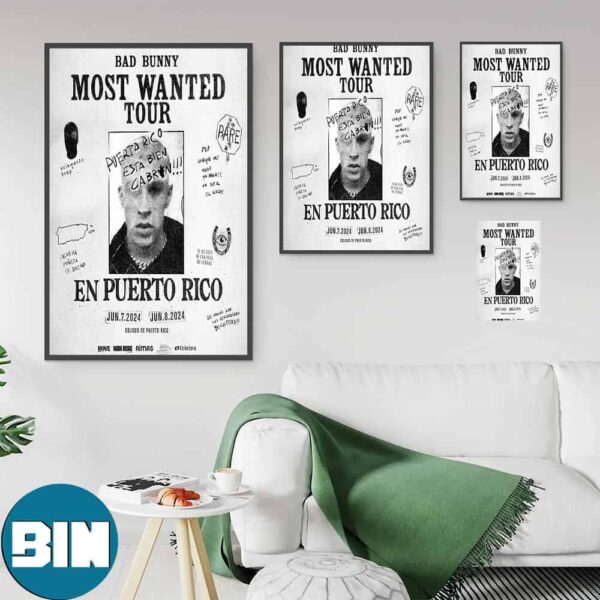 Poster For Bad Bunny Most Wanted Tour En Puerto Rico Jun 7-8 2024 Poster Canvas