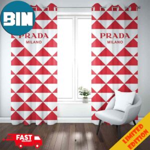 Prada Red Triangle Logo Caro Living Room Bed Room Fashion And Style Home Decorations For Family Window Curtain