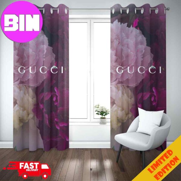 Purple Flowers x Gucci Fashion And Style Home Decorations Window Curtain