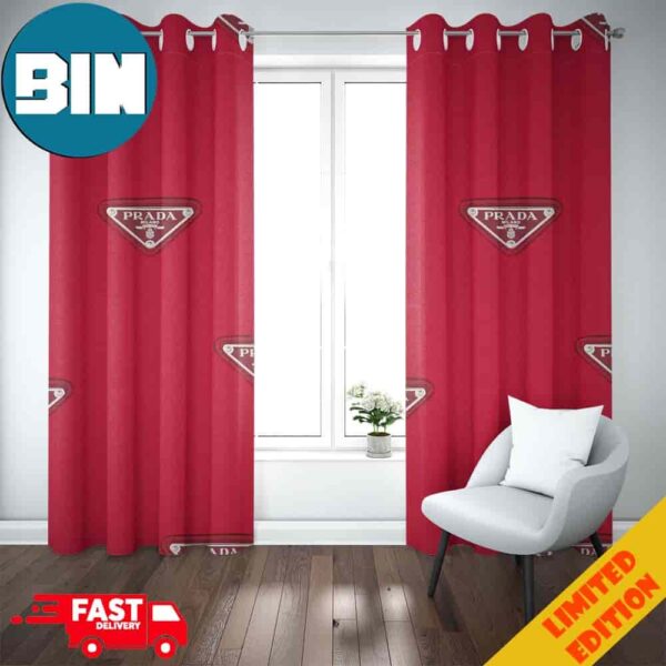 Red Background And Prada Logo Fashion And Style Home Decor For Family 2024 Collections Window Curtain