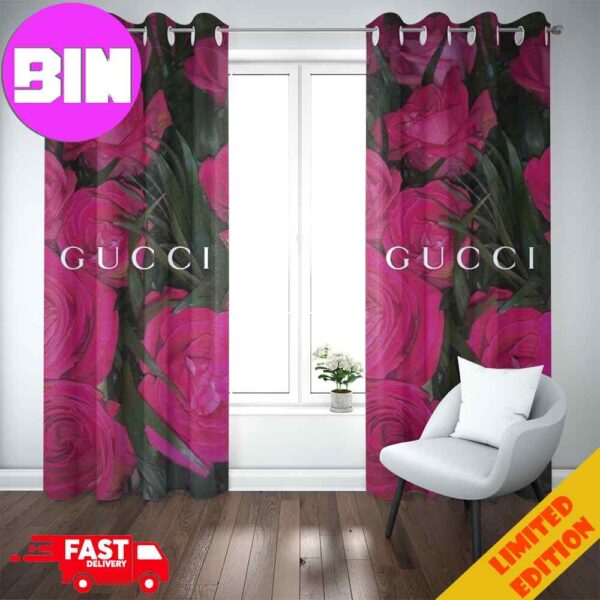 Roses Flowers x Gucci Fashion And Style Home Decor Window Curtain