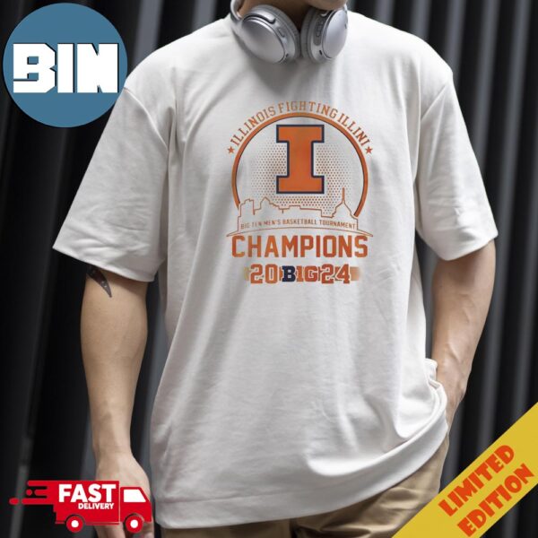 Skyline City Illinois Fighting Illini Big Ten Mens Basketball Tournament Champions 2024 T-Shirt Hoodie Long Sleeve