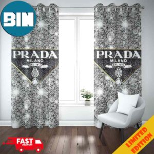 Sparkle Diamond Prada Logo Background Fashion And Style 2024 Collections Home Decor Window Curtain