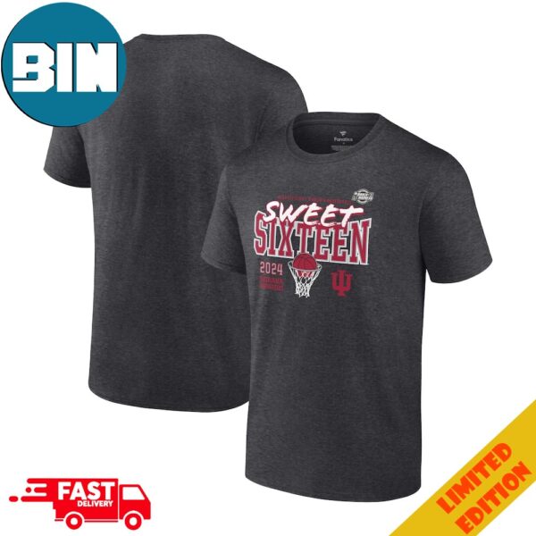 Unisex Fanatics Branded Charcoal Indiana Hoosiers 2024 NCAA Women’s Basketball Tournament March Madness Sweet Sixteen Fast Break T-Shirt Hoodie Merchandise