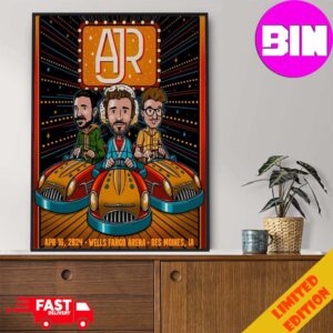 AJR Brothers Bumper Cars Featured On Tonight’s Des Moines Concert Poster April 16 2024 Wells Fargo Arena Des Moines IA Poster Canvas