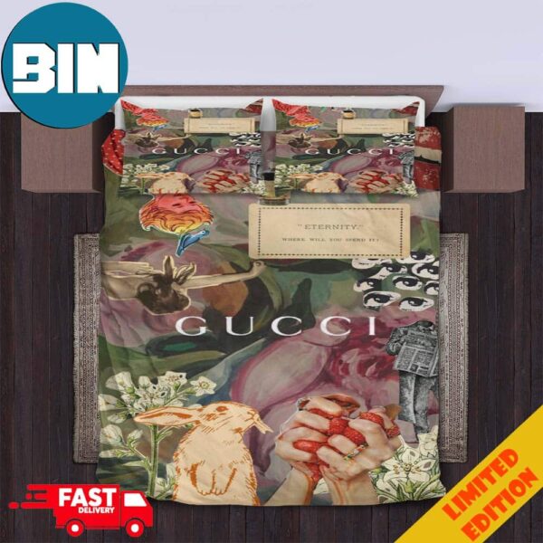 Art Style Gucci Artwork Background Logo Luxury Fashion Bedding Set