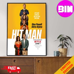 Hit Man Poster He’s Not A Killer But He Can Pretend Glen Powell Adria Arjona Netflix Movie Home Decor Poster Canvas
