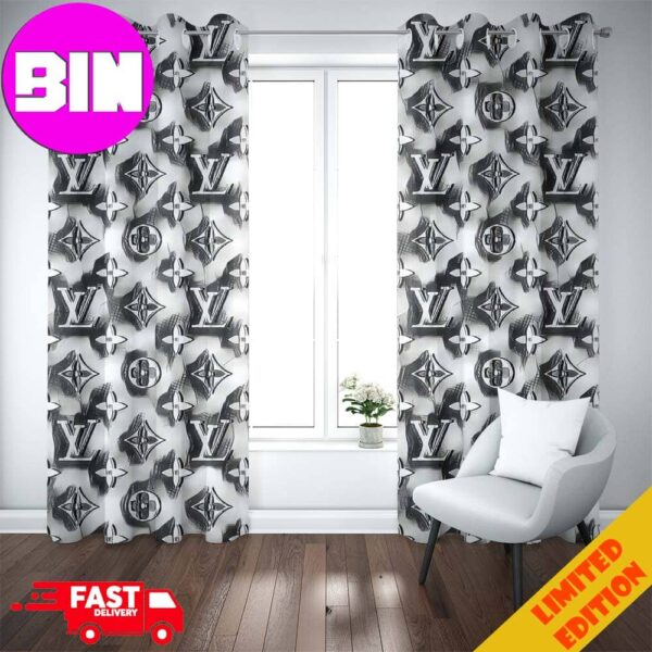 Louis Vuitton Black And White Aesthetic Draw Style Fashion Home Decor Window Curtain