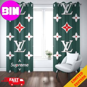 Louis Vuitton Pattern x Supreme Blue Background Home Decor Window Curtain