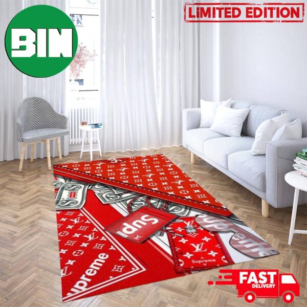 Louis Vuitton x Supreme Red Background Fashion Rug Carpet