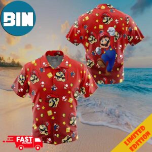 Mario Pattern Super Mario Button Up Hawaiian Shirt