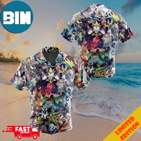 Mega Evolution Pokemon Button Up Hawaiian Shirt