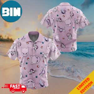Mewtwo Pattern Pokemon Button Up Hawaiian Shirt