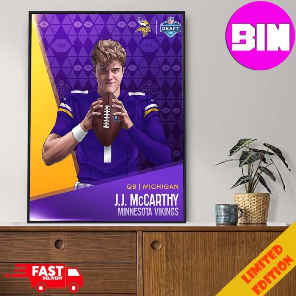 NFL Draft 2024 QB Michigan J J McCarthy Minnesota Vikings From National Champ to top 10 pick Home Decor Poster Canvas