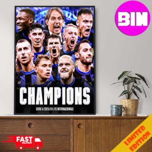 Official Inter Milan Campioni D’italia 2023-2024 Serie A Champions Poster Canvas Home Decor