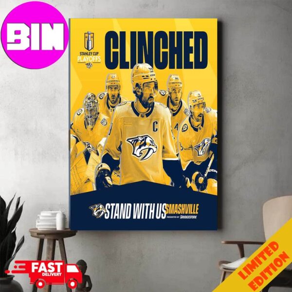 Official Nasgville Predators Clinched Stanley Cup Playoffs 2024 NHL Home Decor Poster Canvas