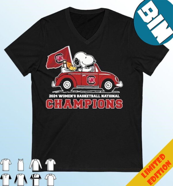 Official Snoopy And Woodstock On Car South Carolina Gamecocks 2024 Women?s Basketball National Champions T-Shirt