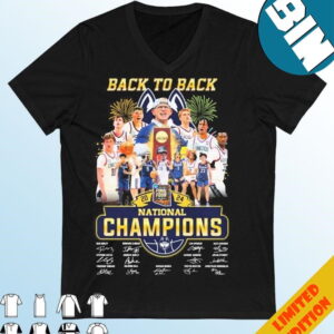 Official Uconn Huskies Back To Back 2024 National Champions Signatures T-Shirt
