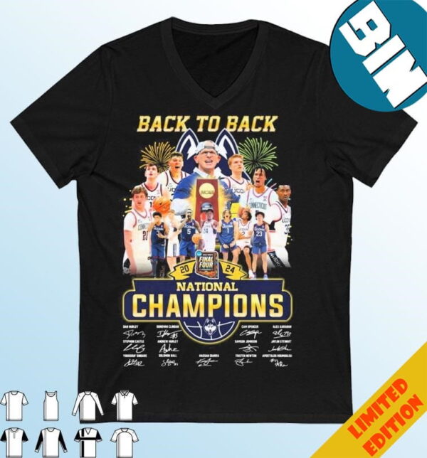 Official Uconn Huskies Back To Back 2024 National Champions Signatures T-Shirt