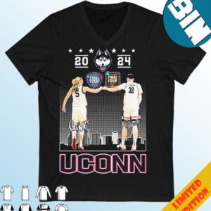 Official Uconn Huskies Donovan Clingan And Paige Bueckers 2024 Final Four Signatures T-Shirt