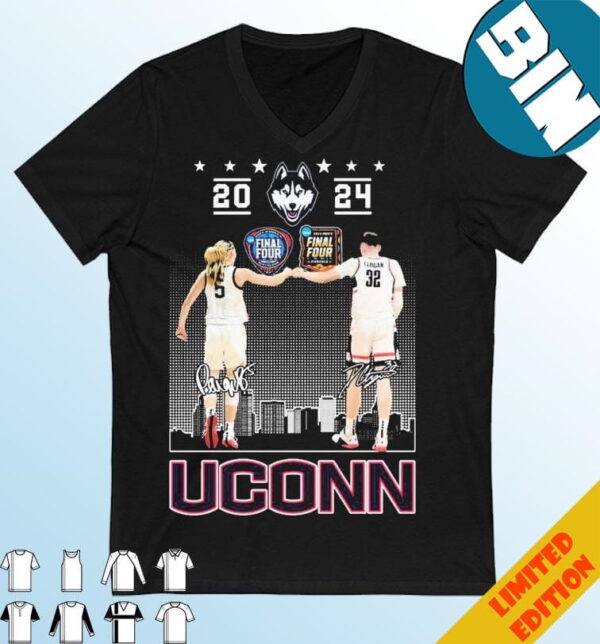 Official Uconn Huskies Donovan Clingan And Paige Bueckers 2024 Final Four Signatures T-Shirt