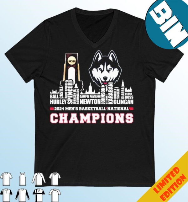 Official Uconn Huskies Skyline Players Names 2024 NCAA Men?s Basketball National Champions T-Shirt