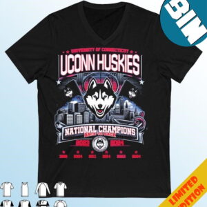 Official University Of Connecticut Uconn Huskies Skyline National Champions Back To Back 2023-2024 T-Shirt