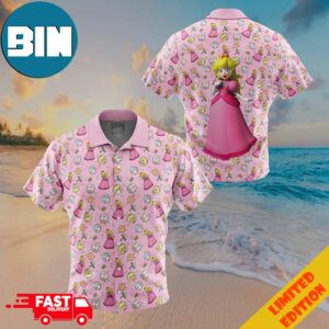 Peach Pattern Super Mario Button Up Hawaiian Shirt (1)