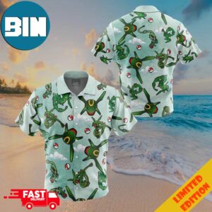 Rayquaza Pattern Pokemon Button Up Hawaiian Shirt