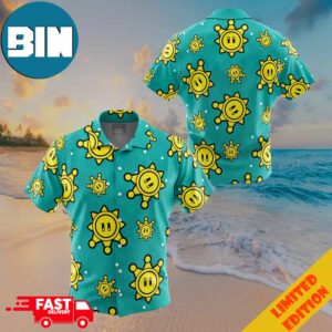 Shine Sprite Pattern Super Mario Button Up Hawaiian Shirt