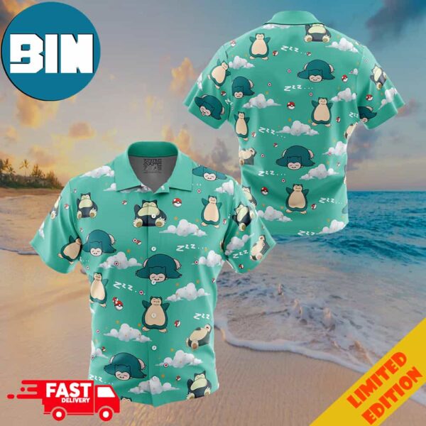 Snorlax Pattern Pokemon Button Up Hawaiian Shirt