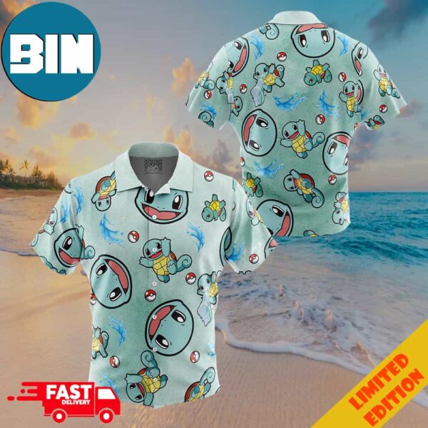 Squirtle Pattern Pokemon Button Up Hawaiian Shirt