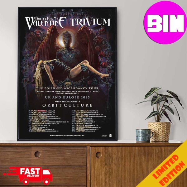 The Poisoned Ascendancy Tour Bullet For My Valentinf Trivium Of Orbit Culture At UK and Europe 2025 Schedule List Home Decor Poster Canvas