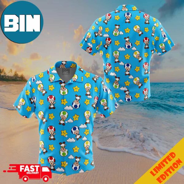 Toad Pattern Super Mario Button Up Hawaiian Shirt