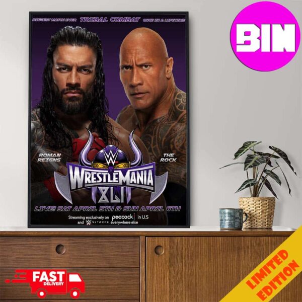 Tribal Combat Wrestlemania 41 WWE 2024 Roman Reigns And The Rock Home Decor Poster Canvas