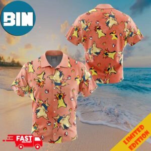 Typhlosion Pattern Pokemon Button Up Hawaiian Shirt